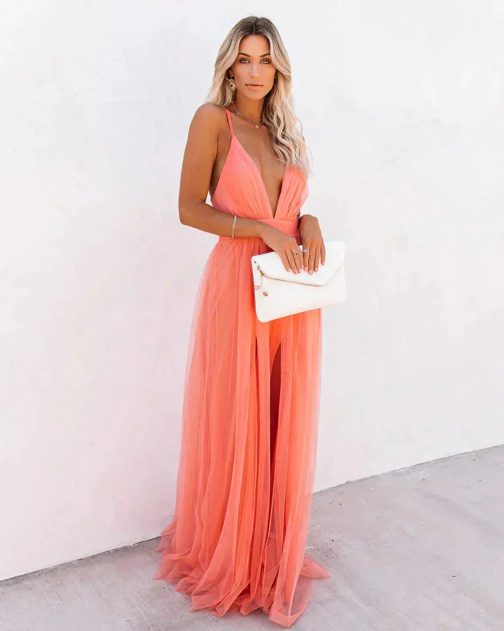 Open Back Chiffon Maxi Dress for Women