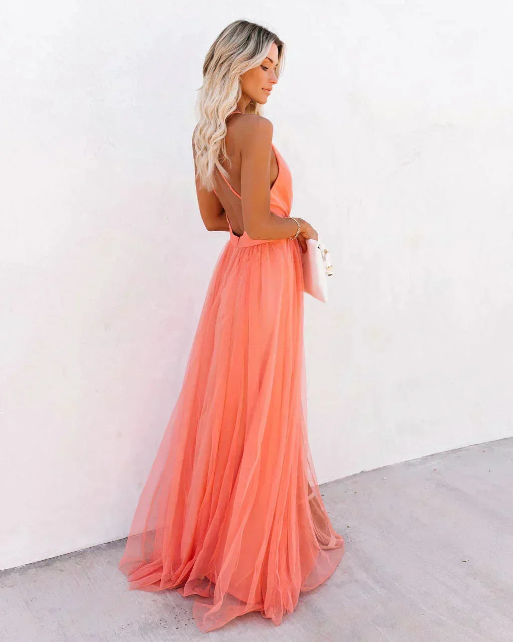 Open Back Chiffon Maxi Dress for Women