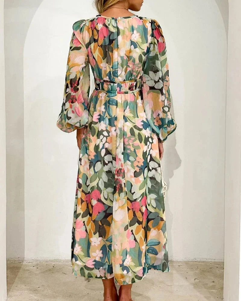Floral V-Neck Flowing Midi Dress for Women