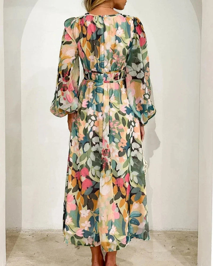 Floral V-Neck Flowing Midi Dress for Women