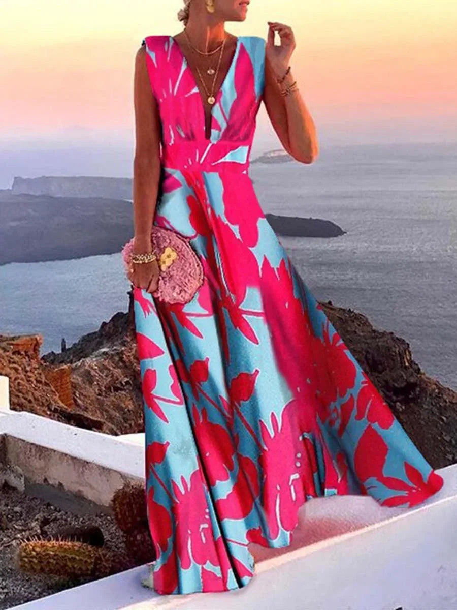 Open Back V-Neck Maxi Dress for Women