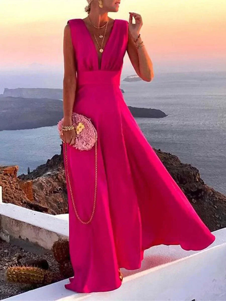 Open Back V-Neck Maxi Dress for Women