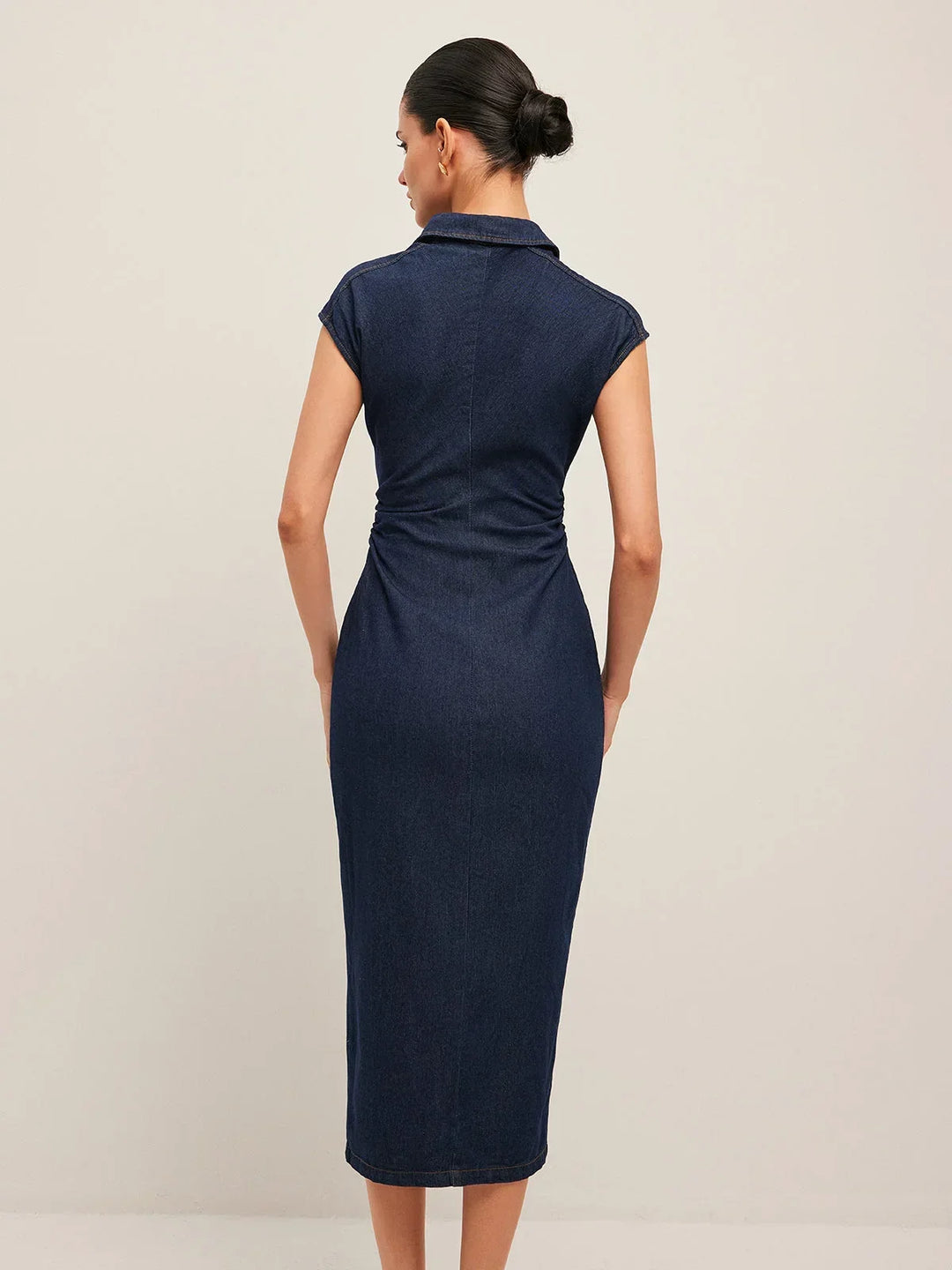 Button Front Cap Sleeve Midi Dress for Women