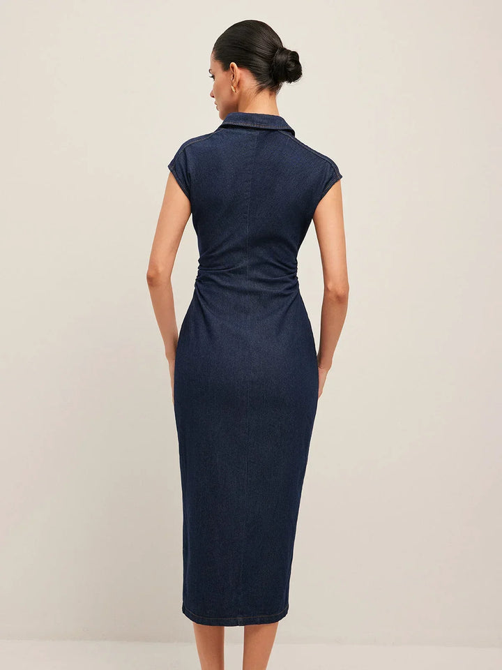 Button Front Cap Sleeve Midi Dress for Women