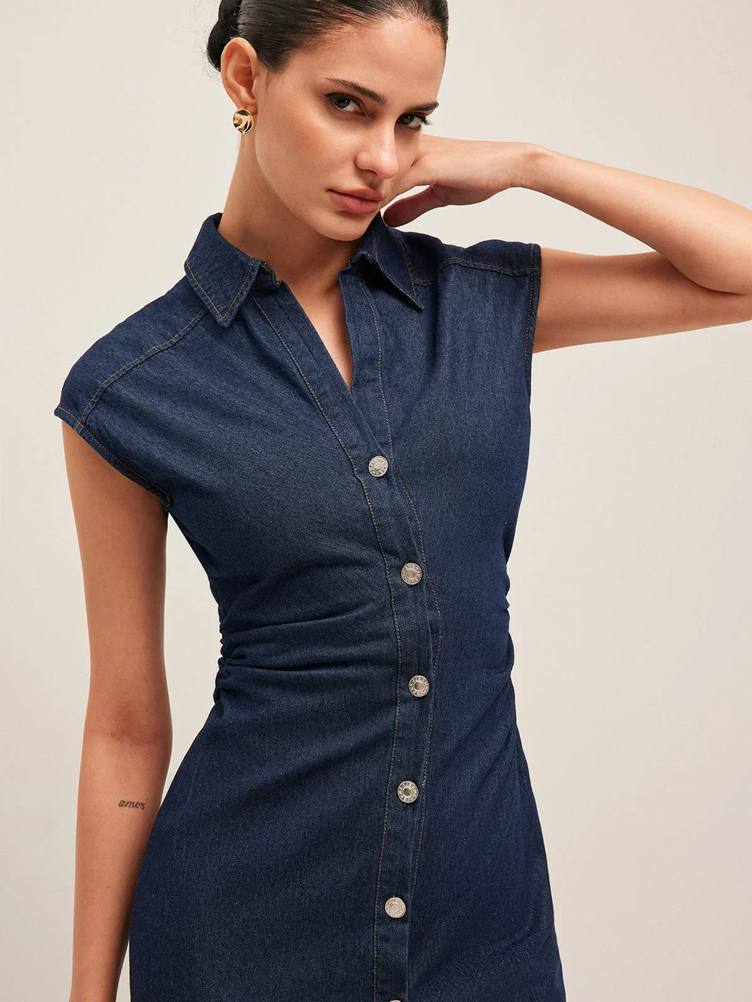 Button Front Cap Sleeve Midi Dress for Women