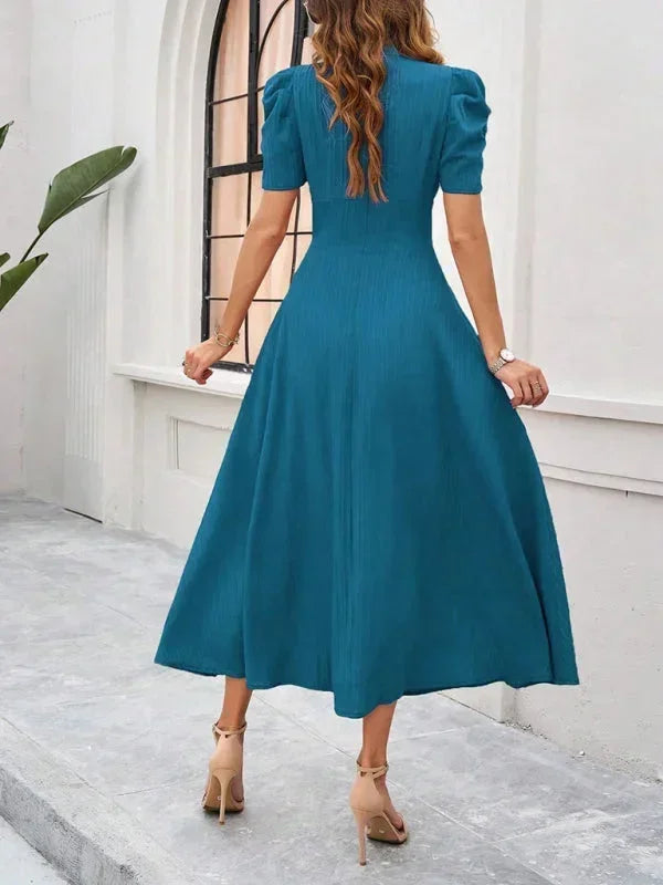 Puff Sleeve A-Line Midi Dress for Women