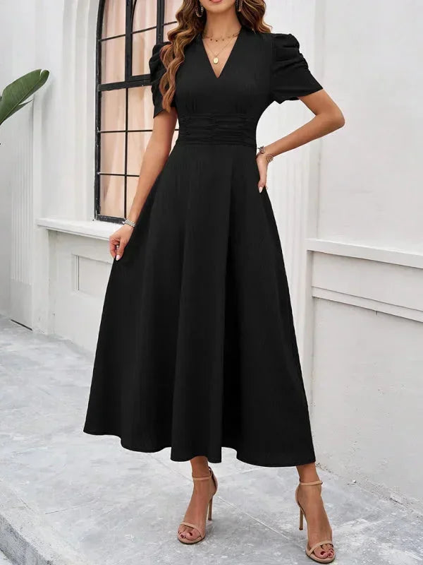 Puff Sleeve A-Line Midi Dress for Women