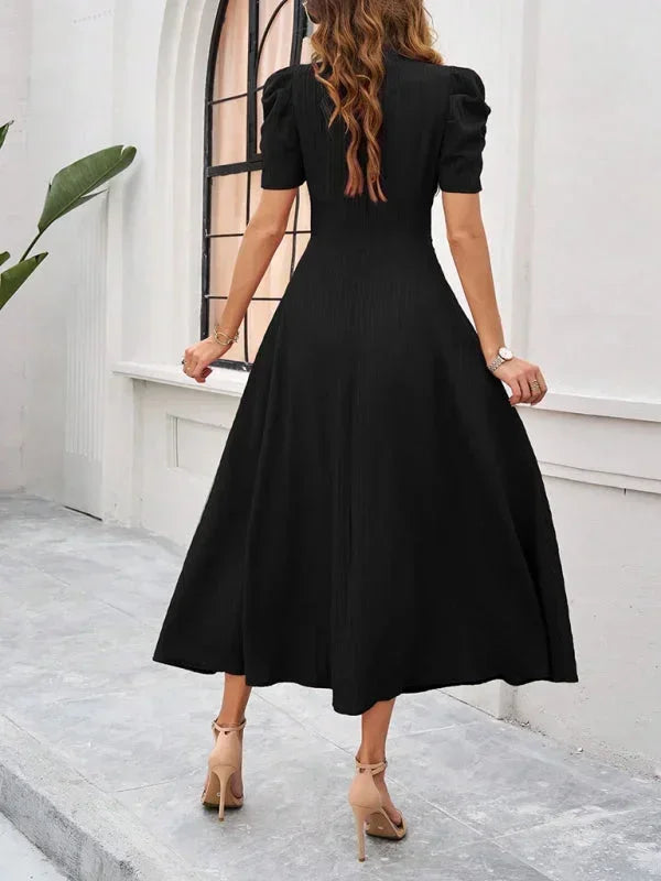 Puff Sleeve A-Line Midi Dress for Women
