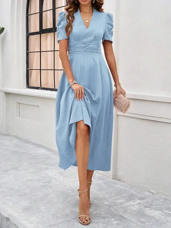 Puff Sleeve A-Line Midi Dress for Women