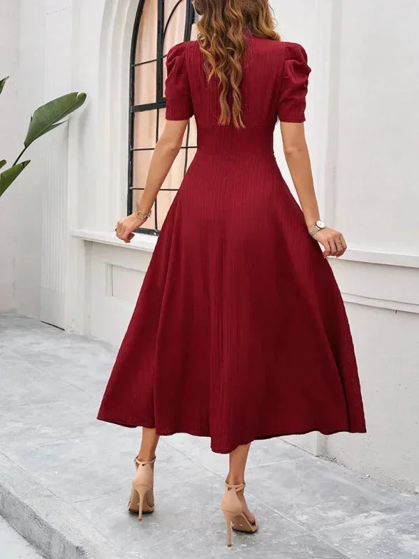 Puff Sleeve A-Line Midi Dress for Women