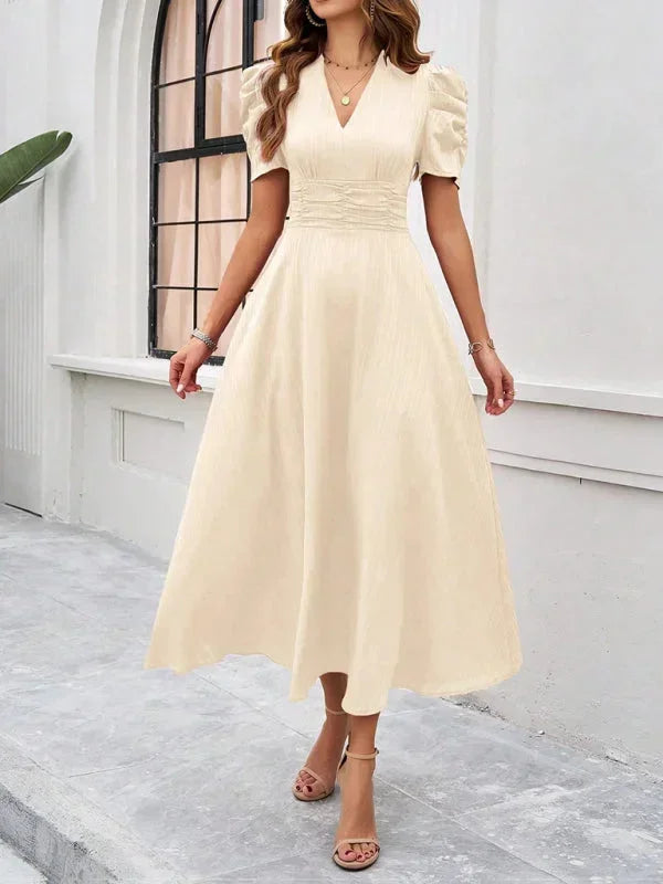 Puff Sleeve A-Line Midi Dress for Women