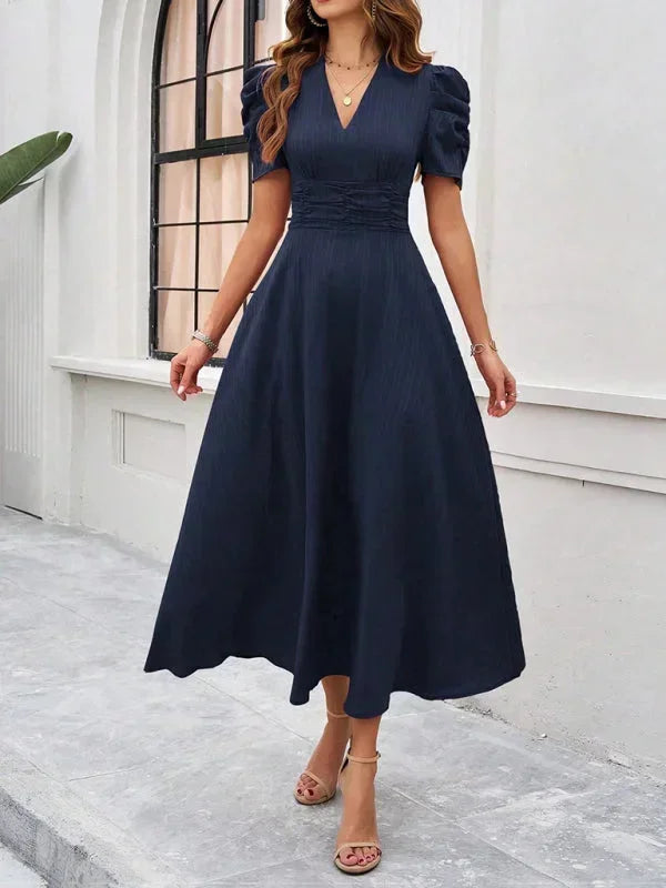 Puff Sleeve A-Line Midi Dress for Women