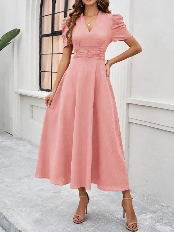 Puff Sleeve A-Line Midi Dress for Women