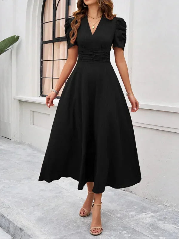 Puff Sleeve A-Line Midi Dress for Women