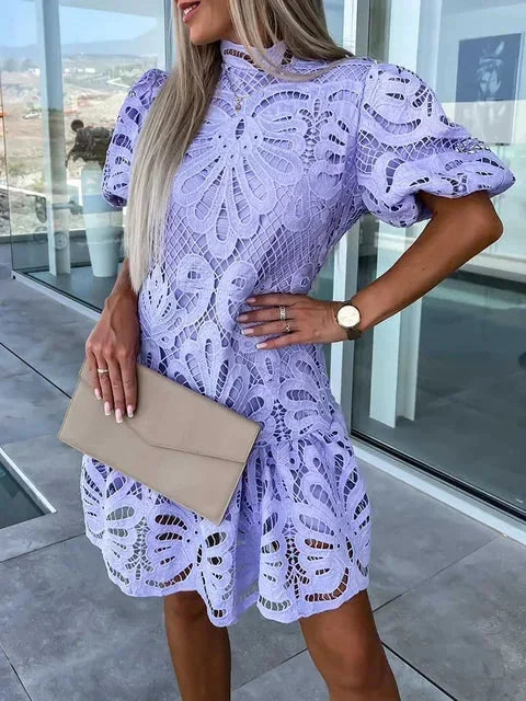 Lace Puff Sleeve Mini Dress for Women