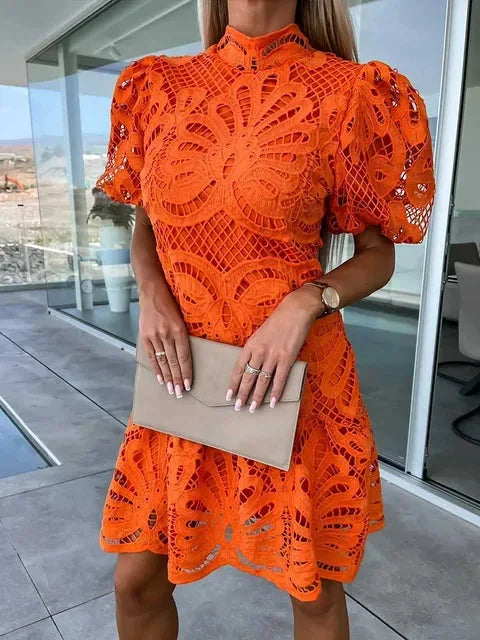 Lace Puff Sleeve Mini Dress for Women