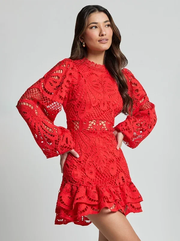 Lace Ruffle Mini Dress for Women