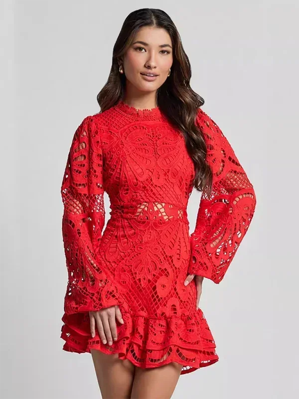 Lace Ruffle Mini Dress for Women