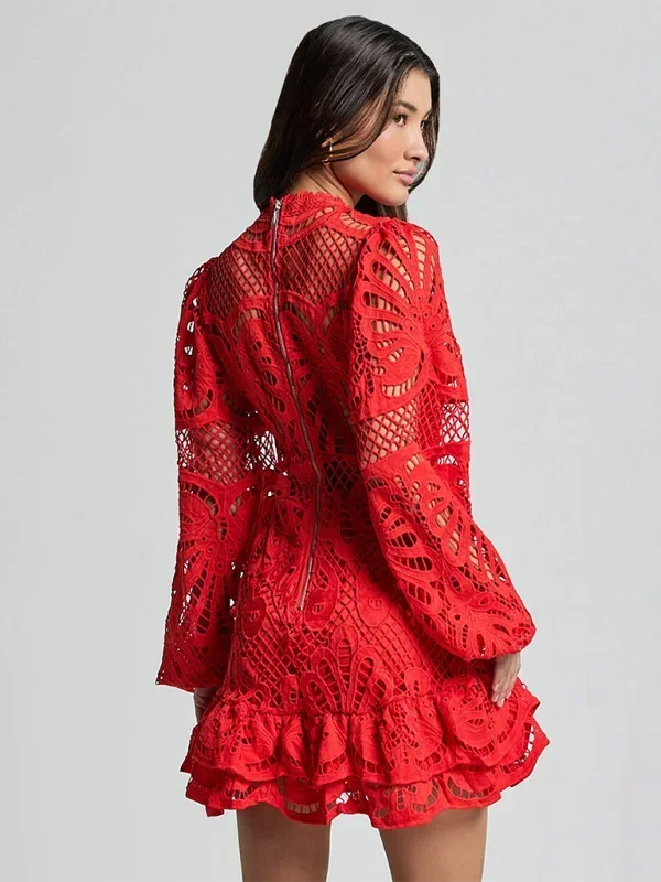 Lace Ruffle Mini Dress for Women