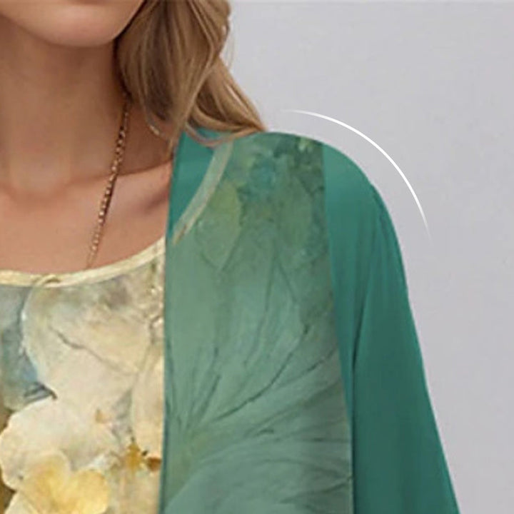 Layered Floral Chiffon Midi Dress for Women