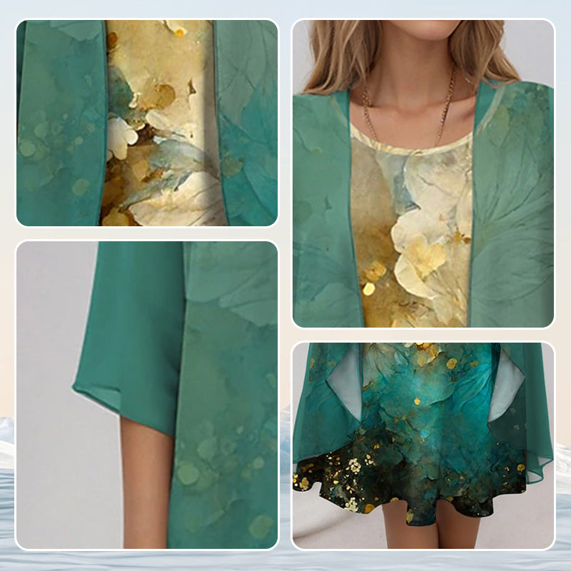 Layered Floral Chiffon Midi Dress for Women