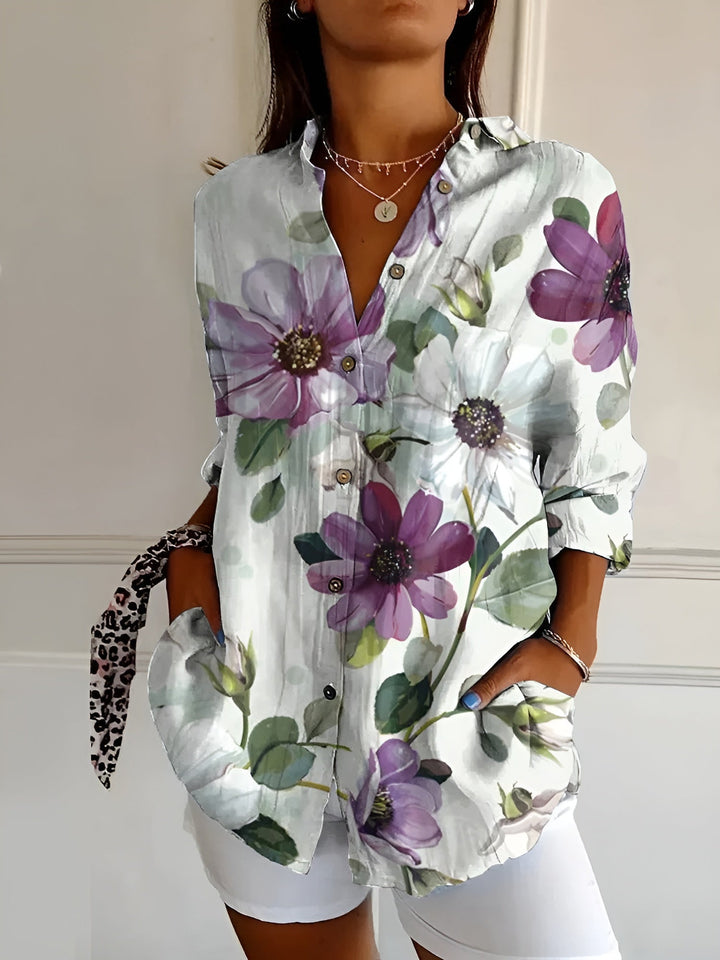 Floral Print Button-Up Shirt for Women