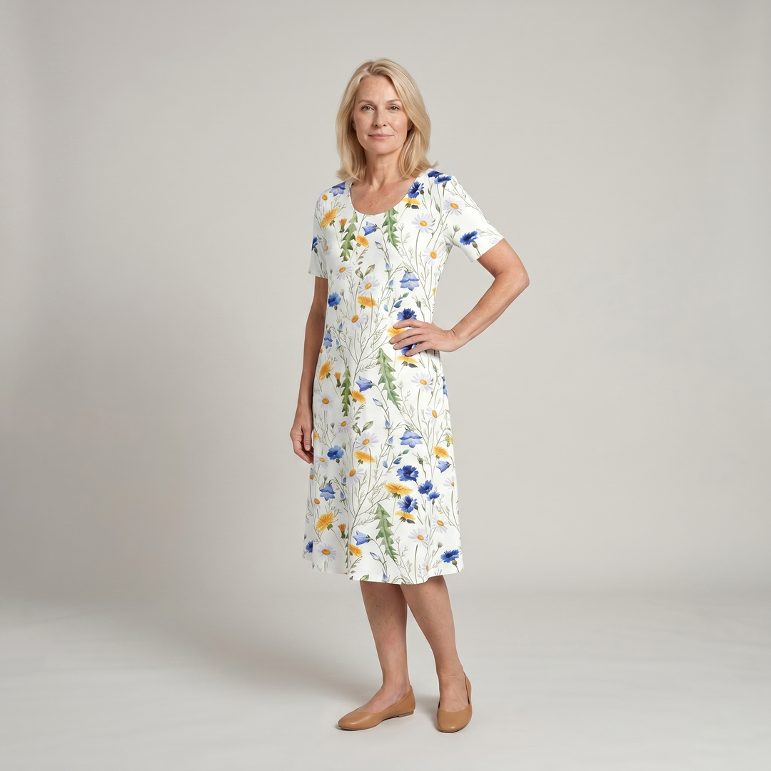 Floral Short Sleeve Midi Dress for Women